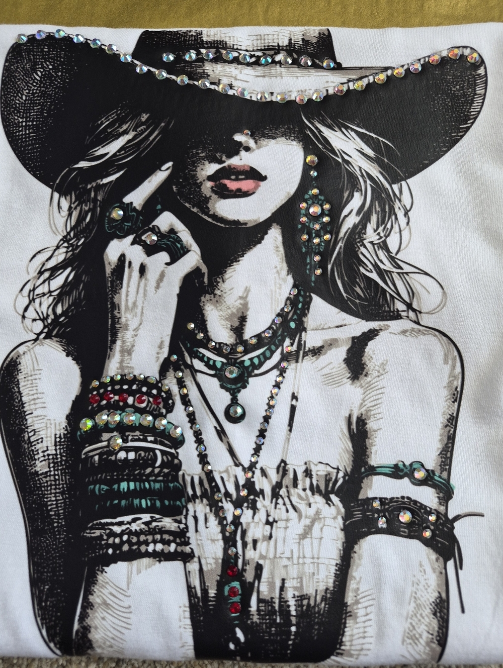 Luxury Hand-Crystalled Western Cowgirl Tee - AD Golden Girl Boutique